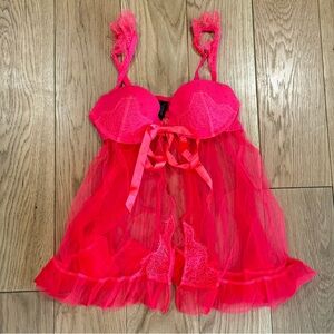 Vintage Victorias Secret Open Front Lingerie Pink 34B Lace Polka Dot